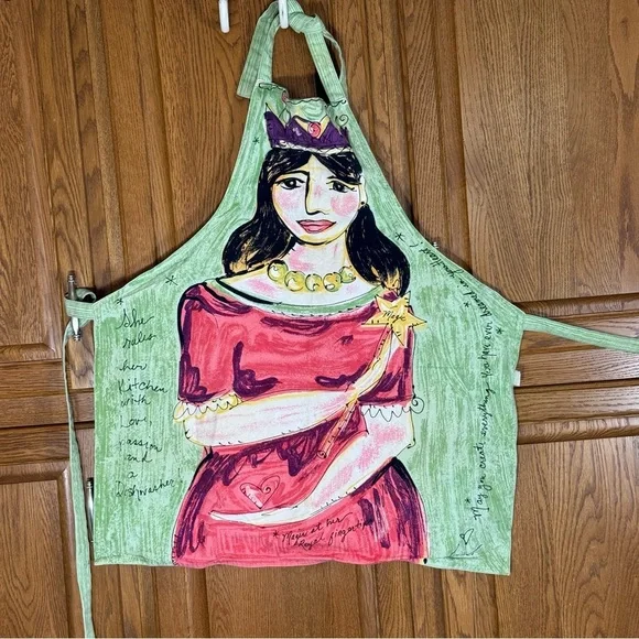 Julia Junkin Artist Apron • Rare Whimsical Queen Design • Colorful Kitchen Art - Picture 1 of 3